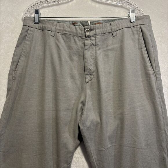 Zanella Linen Blend The Noah Grey Static Plaid Flat Front Stretch Pants Size 36 - Picture 4 of 16